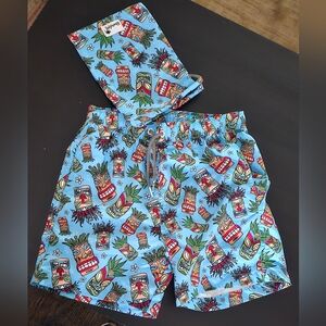New boardies Tropical Blue kids swim trunks and pouch